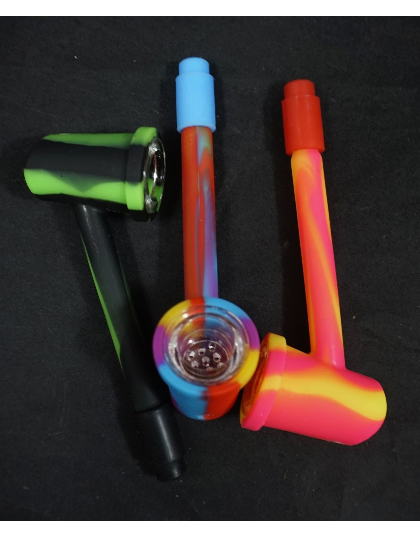 Silicone Slim Stem Hand Pipe w/ Glass Bowl - Assorted Colors