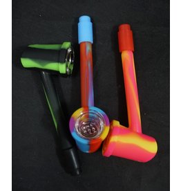 Silicone Slim Stem Hand Pipe w/ Glass Bowl - Assorted Colors