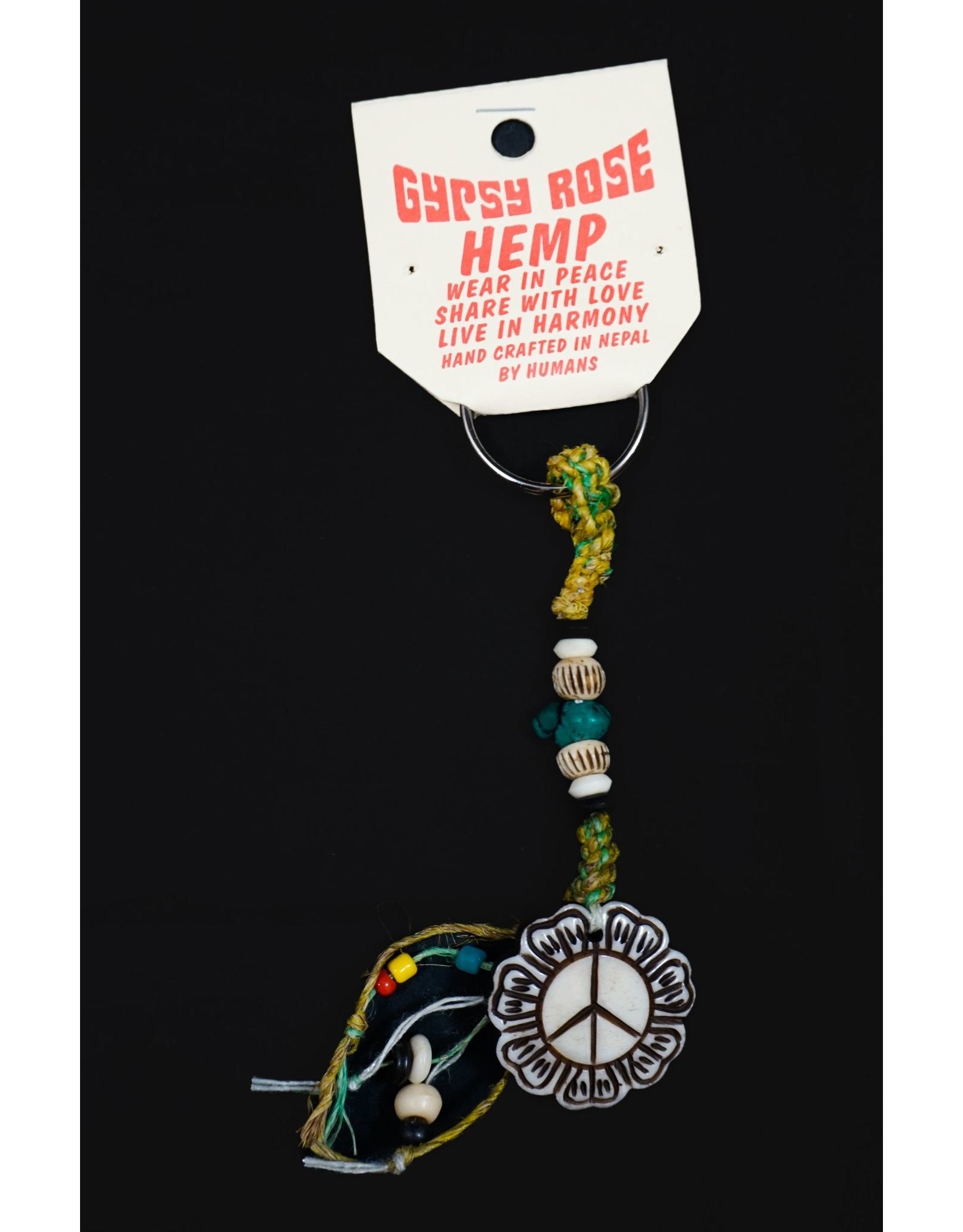 Bone Peace Flower Pendant Hemp Keychain