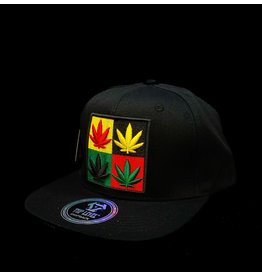 Four Leaf Panel Snapback w/ Marijuana on Rear - Black