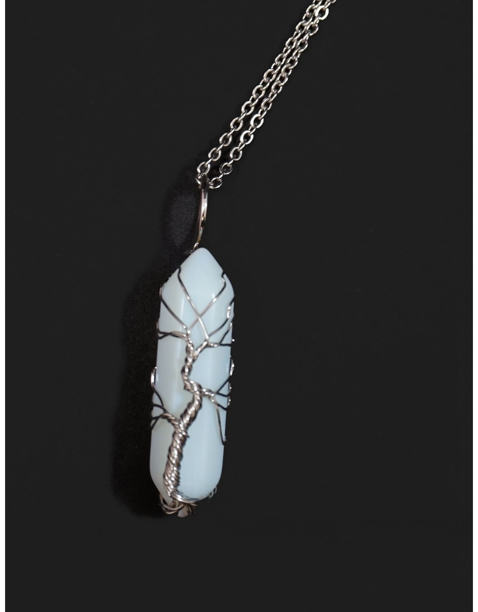 Tree of Life Wire Wrapped Necklace - White Opal