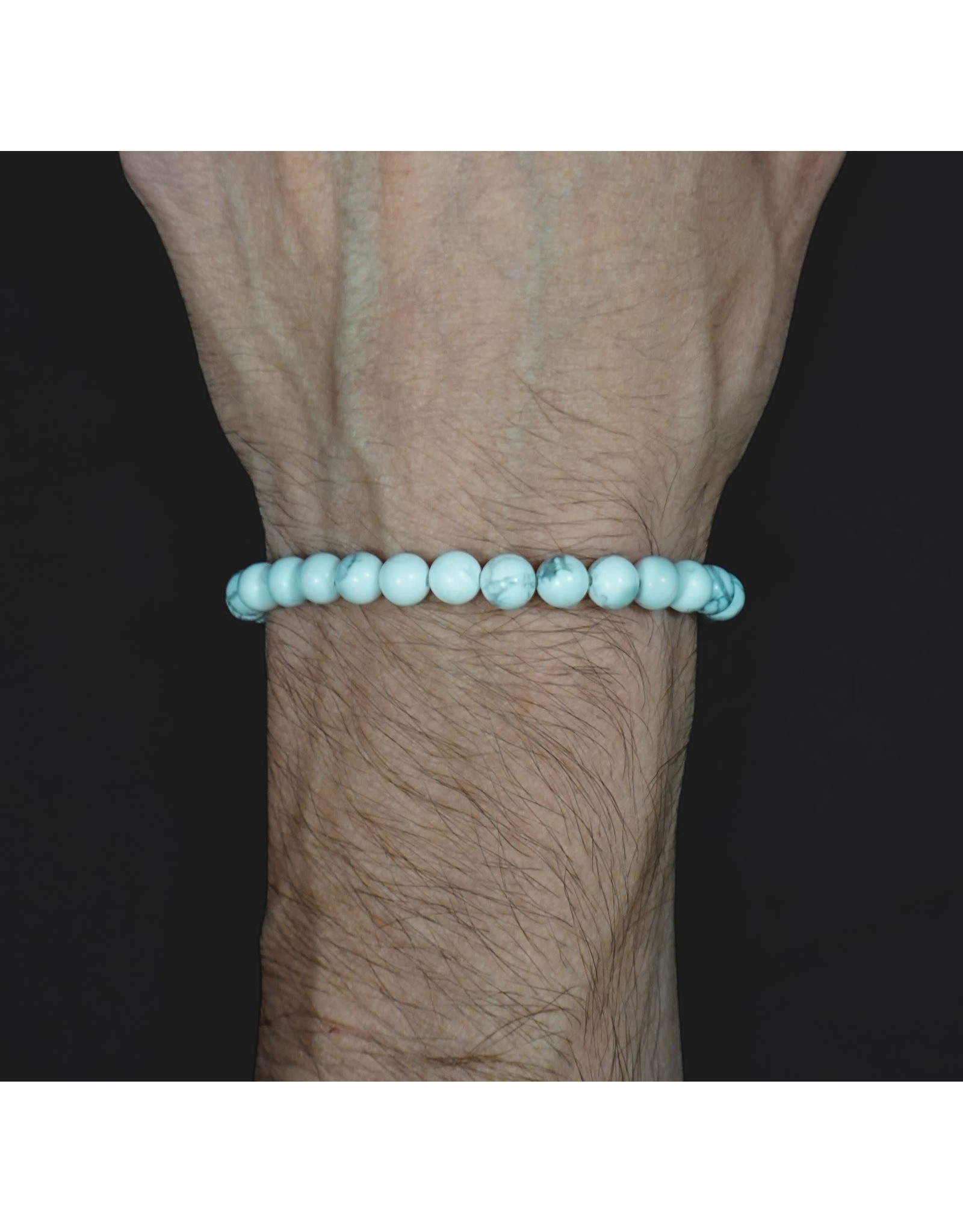 Elastic Bracelet 6mm Round Beads - White Howlite