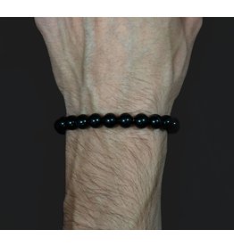 Elastic Bracelet 8mm Round Beads - Black Stripe