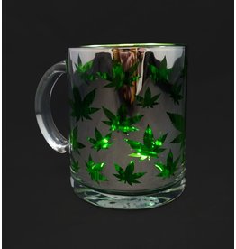 Hemp Leaf Metallic Glass Coffee Mug - White