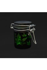 Hemp Leaves Airtight 1.5oz Glass Stash Jar - Green & Black