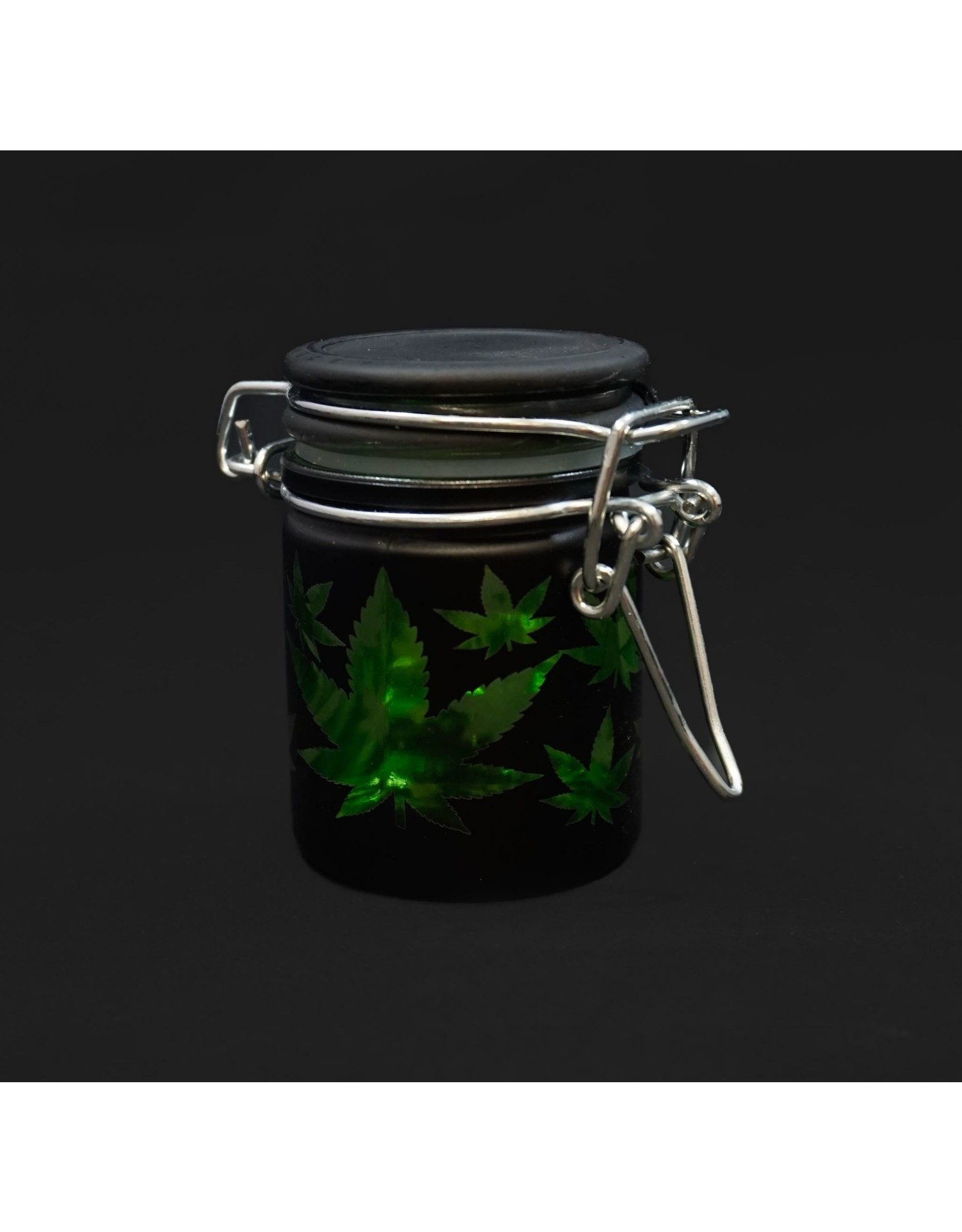 Hemp Leaves Airtight 1.5oz Glass Stash Jar - Green & Black