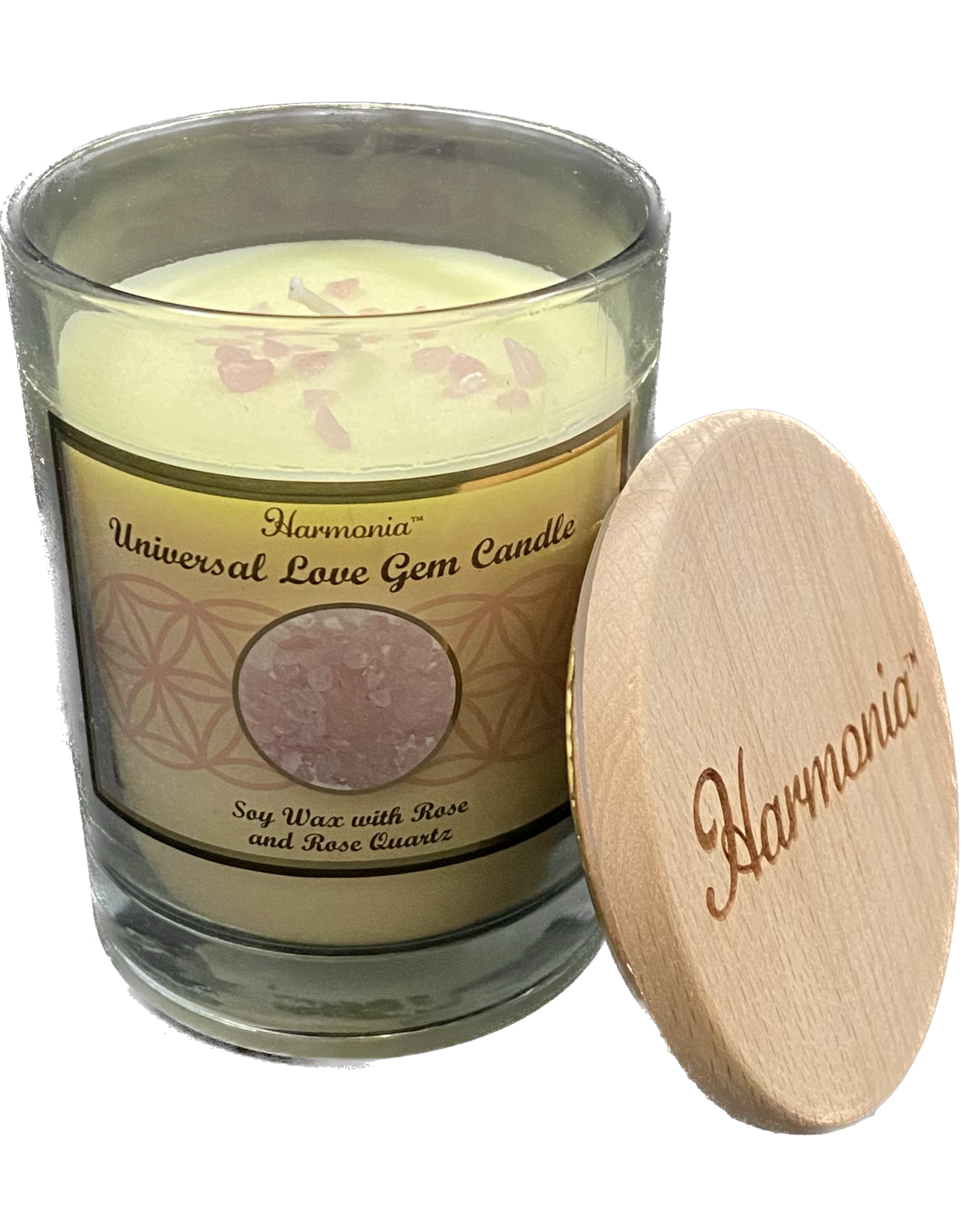 Harmonia Soy Gem Candle - Universal Love Rose Quartz - Slightly Burnt Out