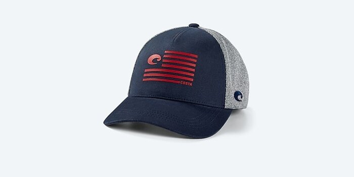 Costa del Mar Twill Trucker Pride Logo Hat Navy/Heather
