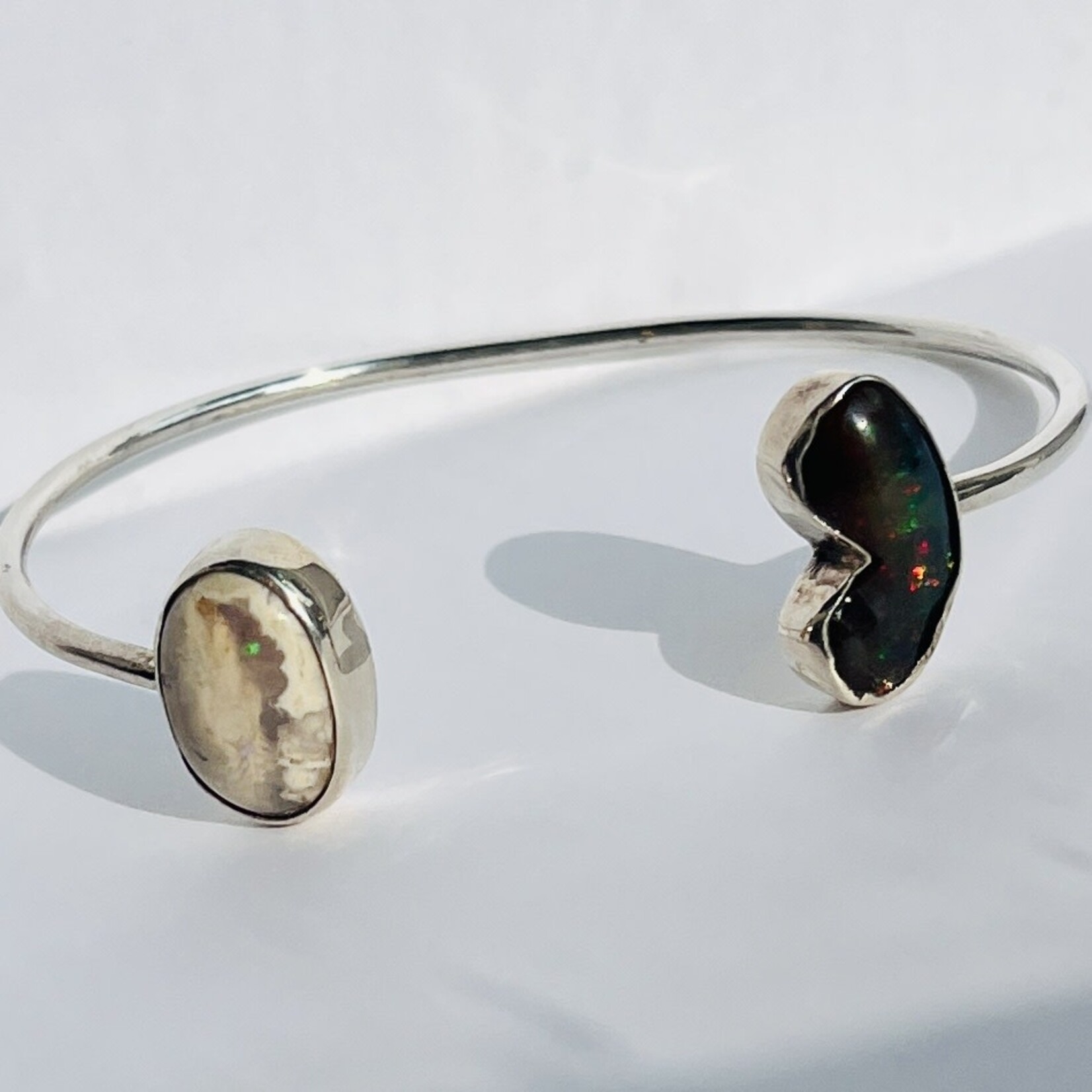 Double Opal SS cuff bracelet