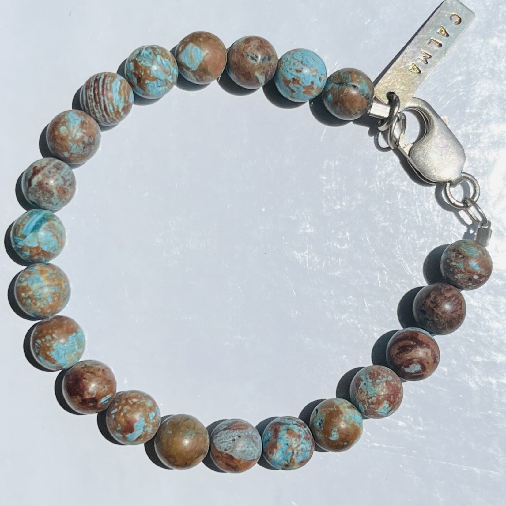 Men's Blue Flower Jasper Bracelet 8mm .950 Calm