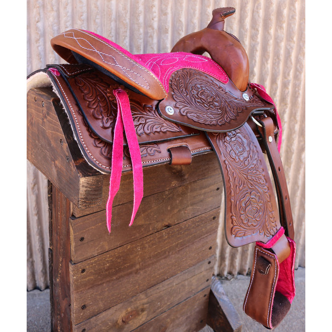 10" Pony Horse Saddle Kids Cowboy Cowgirl Leather Pink Western Saddle