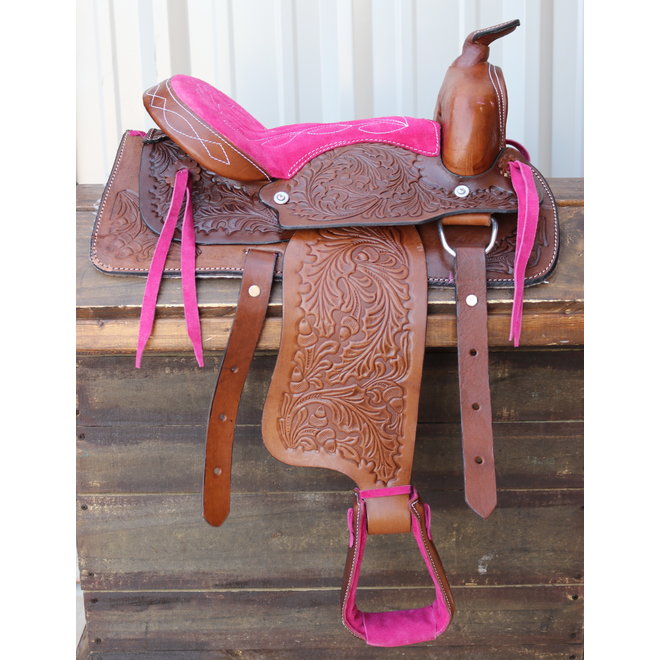 12" Kids Youth Pink Western Saddle Brown Leather Mini Pony Youth Saddle