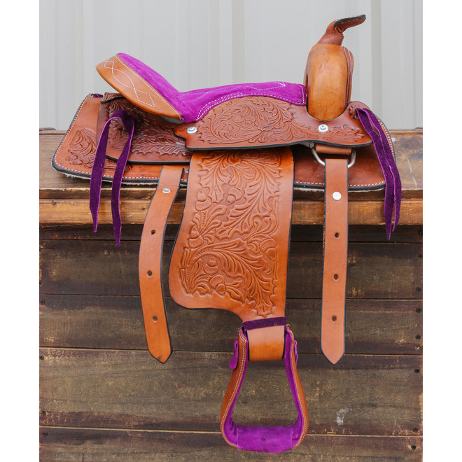12"  Purple Leather Kids Youth Pony Saddle