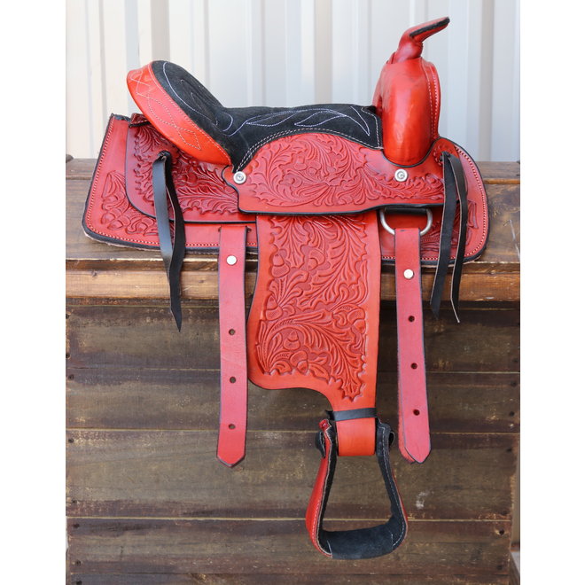 12" Western Red Leather Pony Kids Youth Saddle
