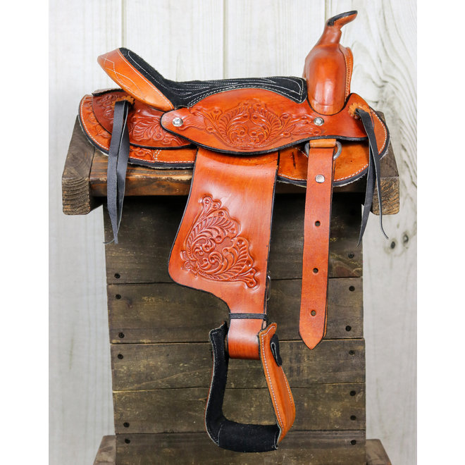 10" Pony Mini Horse Saddle Kids Pleasure Leather Black Western Saddle RD Skirt