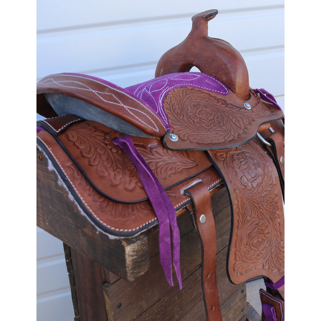 10" Purple Pony Mini Horse Saddle Kids Pleasure Leather Western Saddle