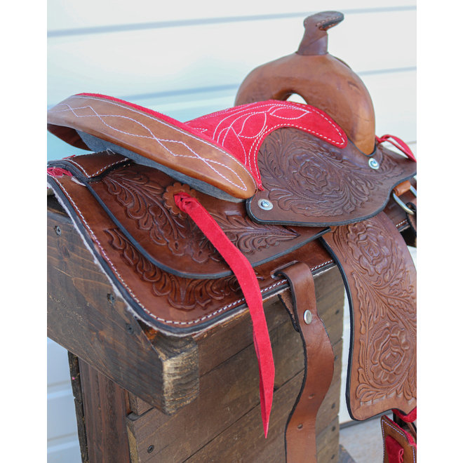 10" Red Seat Pony Horse Saddle Kids Cowboy Cowgirl Leather Western Saddle