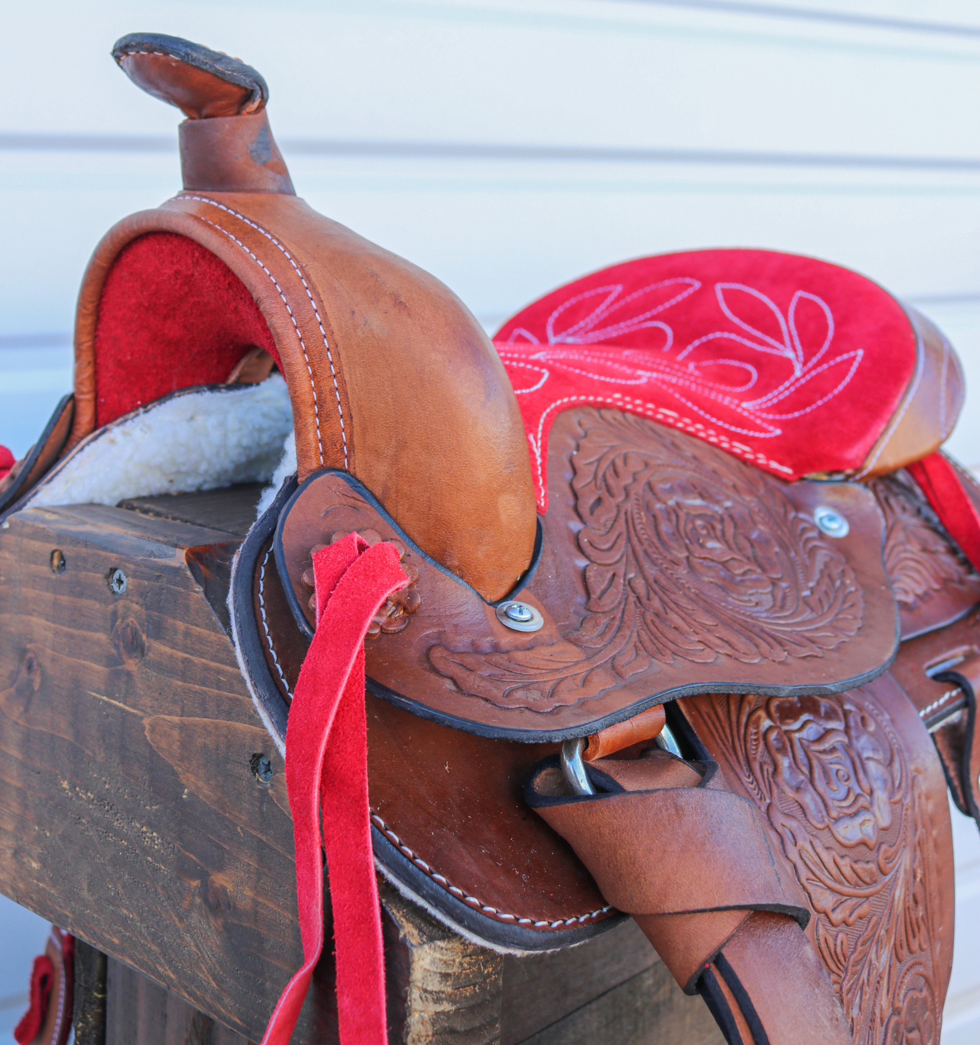 10" Red Seat Pony Horse Saddle Kids Cowboy Cowgirl Leather Western - M- Royal Saddles