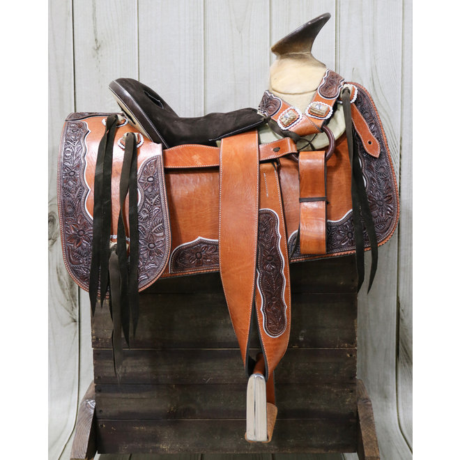 15" Charro Horse Saddle Montura Charra Cuerno De Venado Cincelada