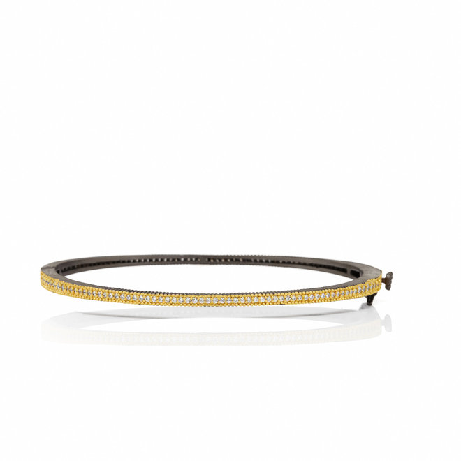 Freida Rothman Signature Grit Chain Link Pave Thin Hinge Bangle - Black & Gold main image 0