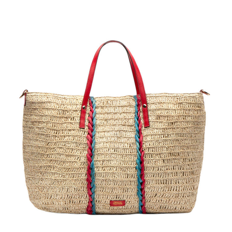 FRANCES VALENTINE HANDBAGS RAFFIA CARRYALL TOTE