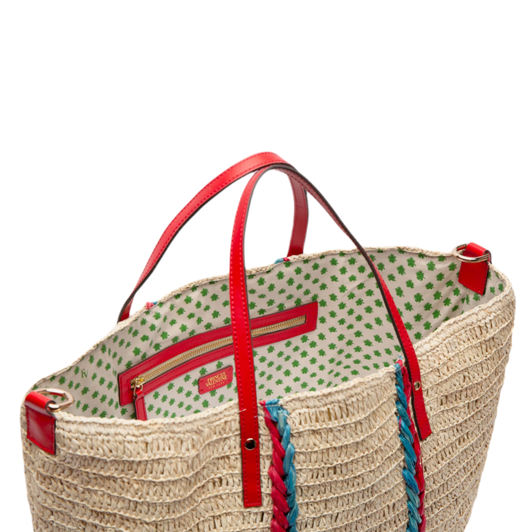 FRANCES VALENTINE HANDBAGS RAFFIA CARRYALL TOTE