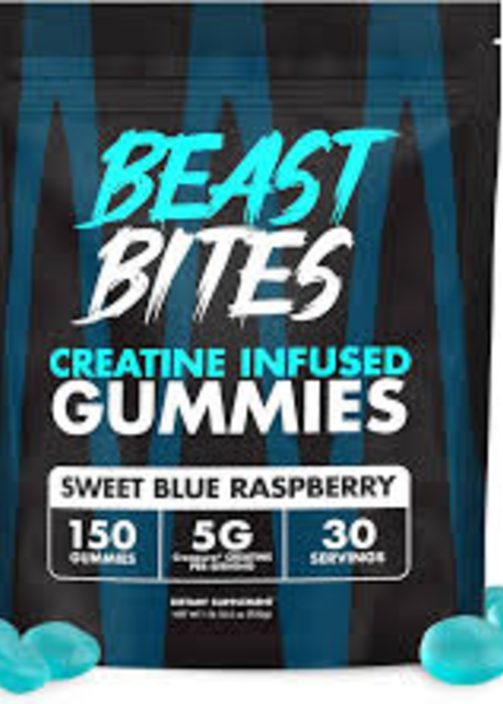 Beast Bites Creatine Infused Gummies Sweet Blue Raspberry (30 serving)