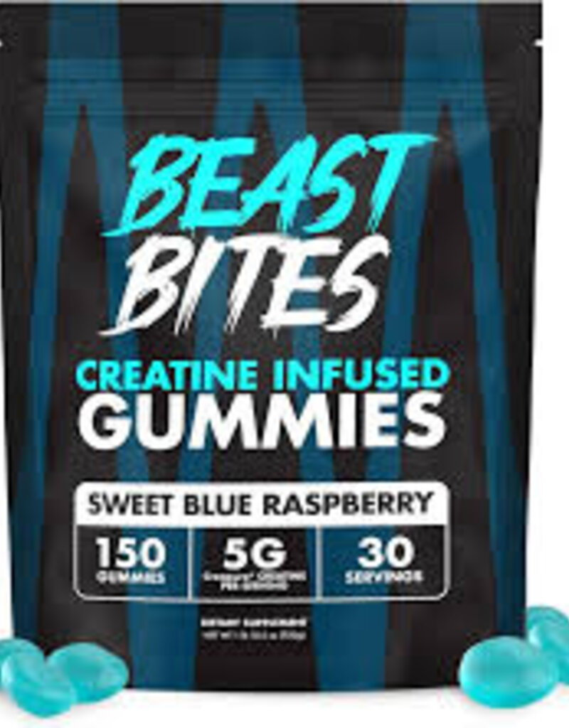Beast Bites Creatine Infused Gummies Sweet Blue Raspberry (30 serving)
