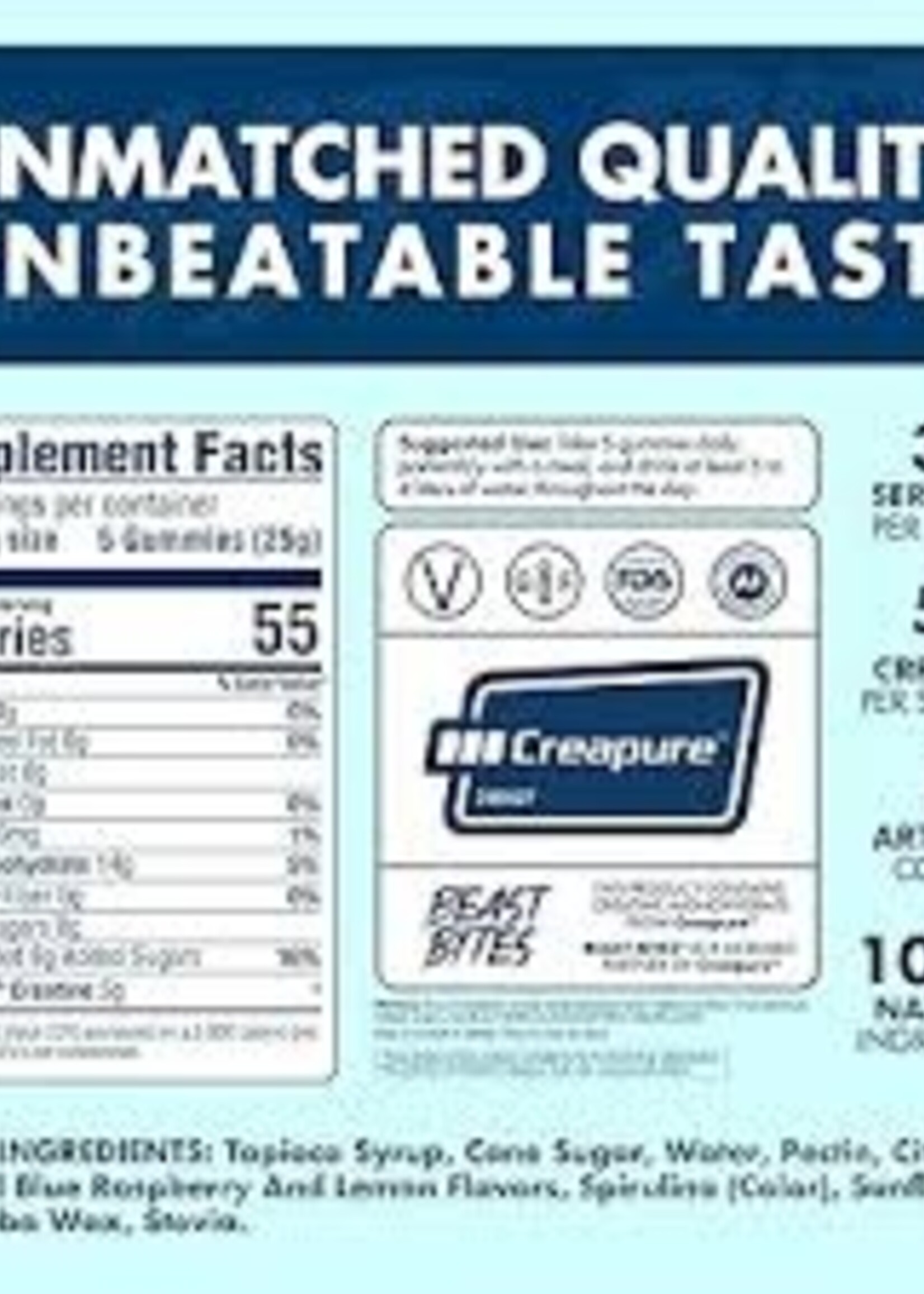 Beast Bites Creatine Infused Gummies Sweet Blue Raspberry (30 serving)