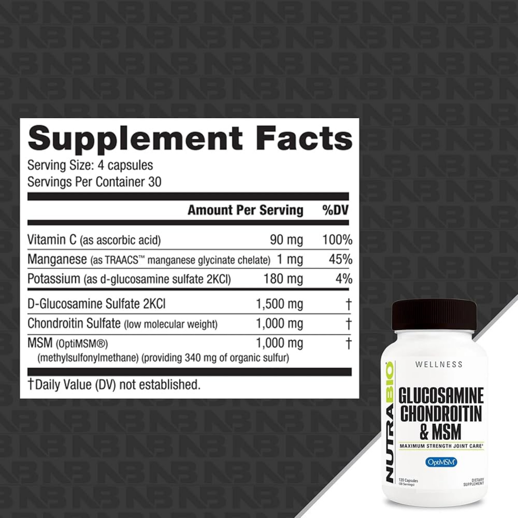 NutraBio NutraBio Glucosamine Chondroitin & MSM 120 Caps