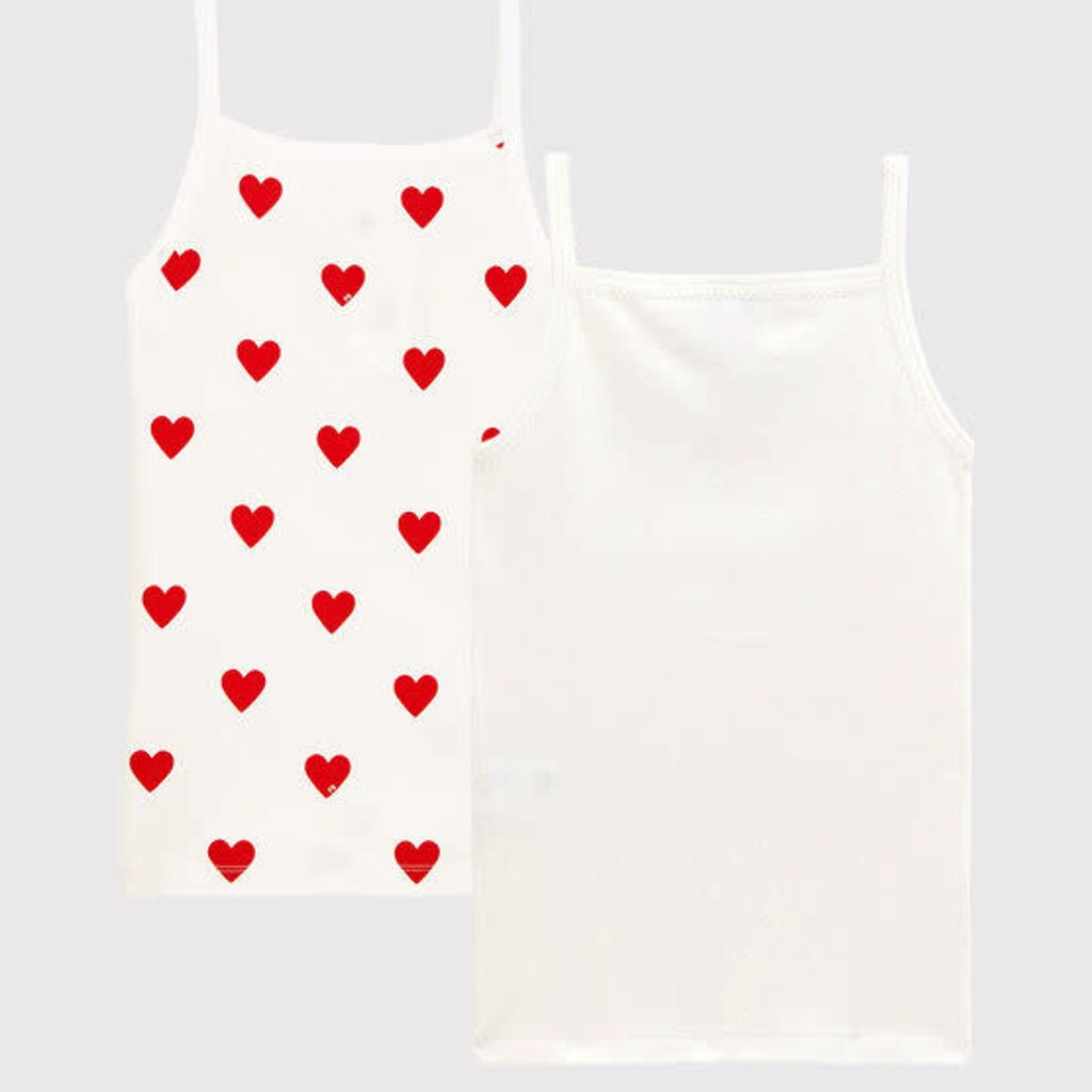 Petit Bateau Girls' Red Heart Pattern Organic Cotton Strappy Tops - 2-Pack