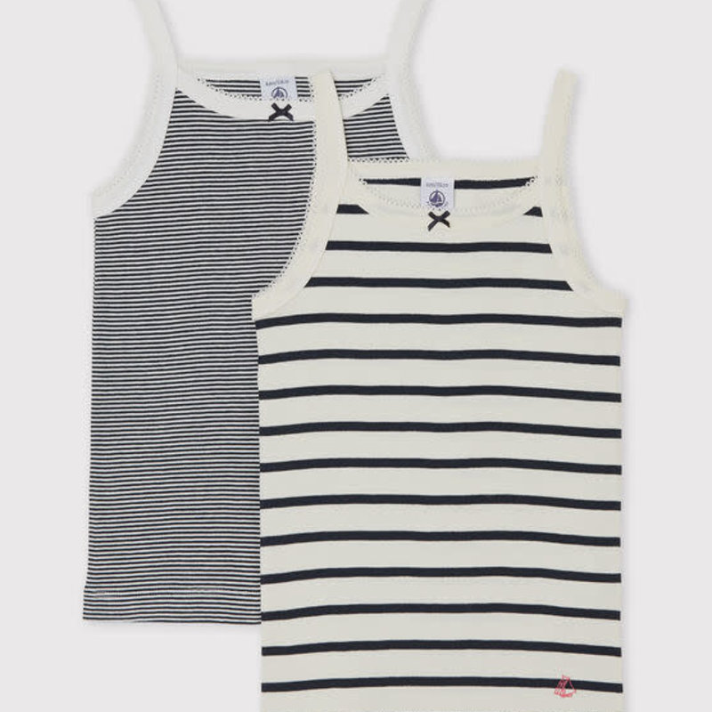 Petit Bateau Girls' Striped Organic Cotton Vest Tops - 2-Pack