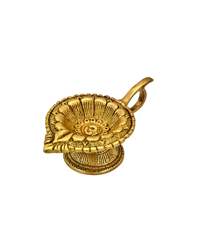 Lotus Om Brass Carved Cone Incense Burner