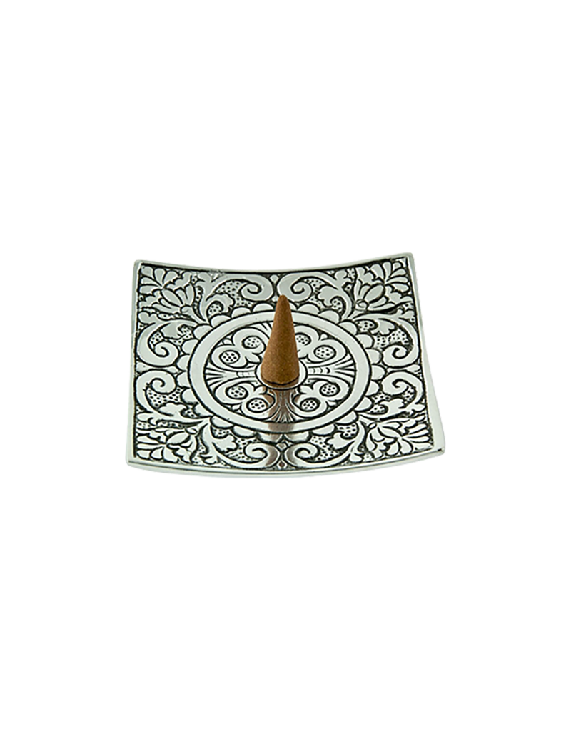 Floral Carved Aluminum Square Incense Burner