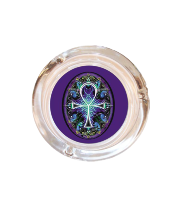 4" Diameter Ankh Mikio Kennedy Glass Ashtray