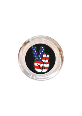 4" Diameter American Flag Peace Fingers Glass Ashtray