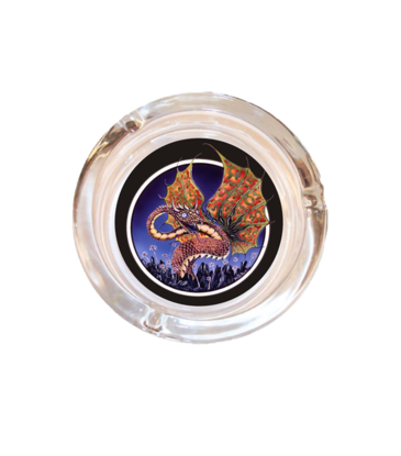 4" Diameter Dragon Mike Dubois Glass Ashtray