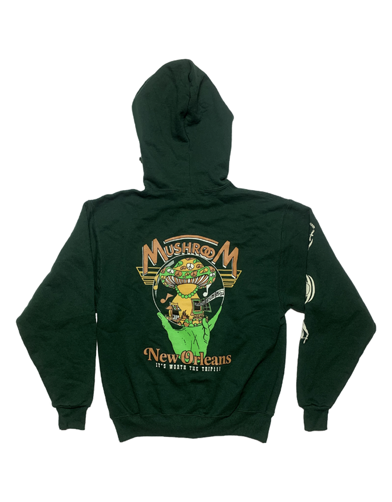 Mushroom Hand Of Peace Pullover Hoodie Forest Green