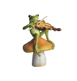 Frog Playing Fiddle on Mushroom Figurine 4"H