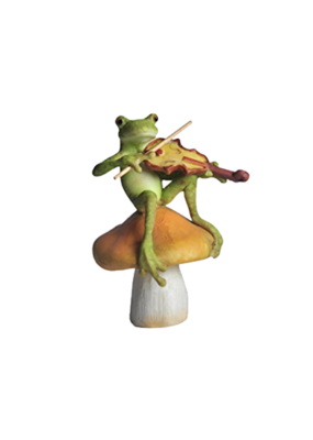 Frog Playing Fiddle on Mushroom Figurine 4"H
