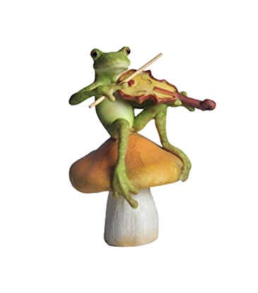 Frog Playing Fiddle on Mushroom Figurine 4"H