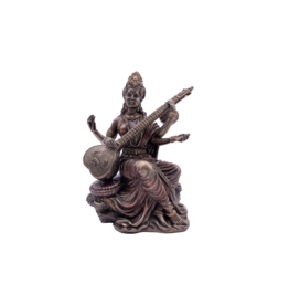 Hindu Goddess Saraswati Bronze Statue 6"H