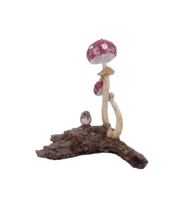 Owl with Red Mushroom Figurine 5.25" H