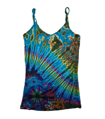 Tie Dye Lycra Tank Top Aqua Rainbow