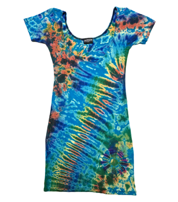 Tie Dye Lycra Club Dress Aqua Rainbow