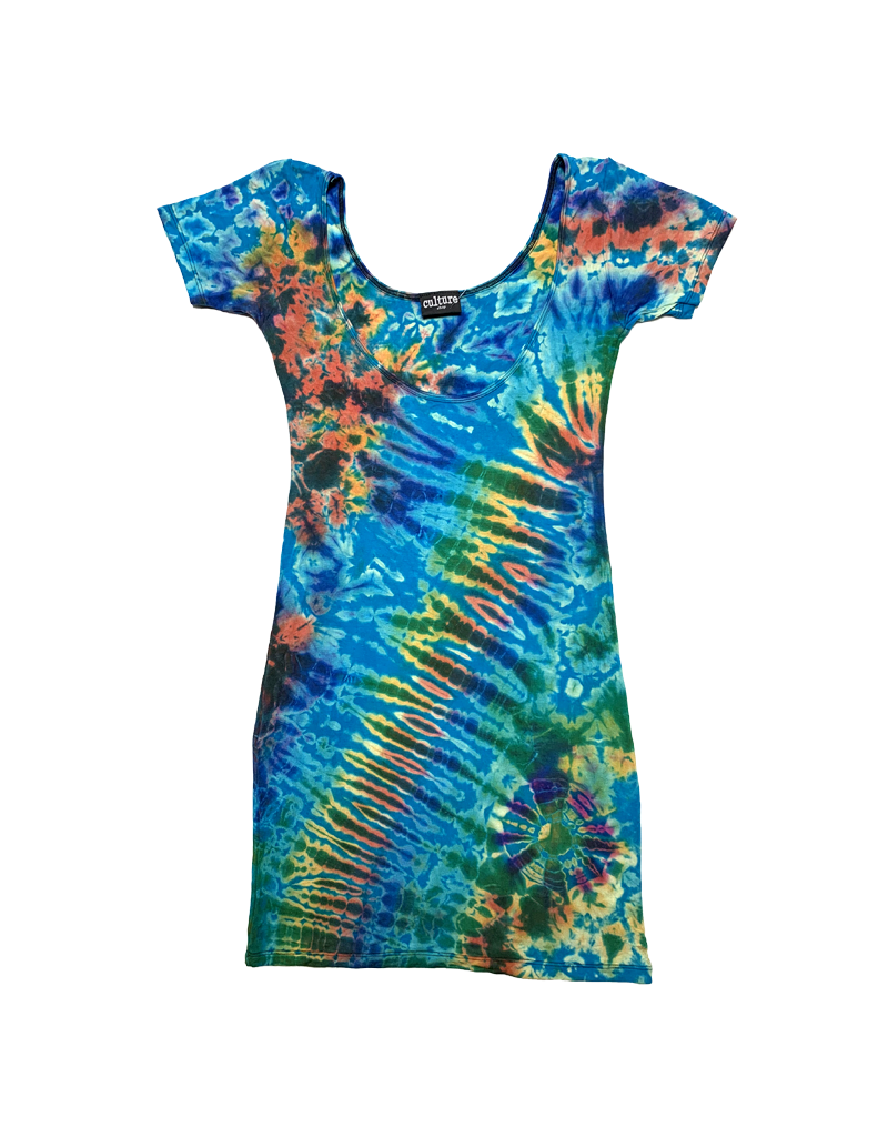 Tie Dye Lycra Club Dress Aqua Rainbow