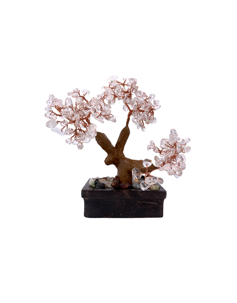 Clear Quartz Bonsai Tree on Soapstone Base 5.5"H