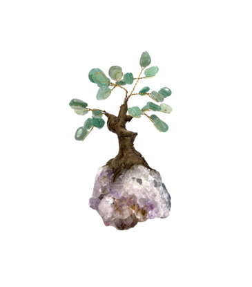 Jade Garnet Tree on Crystal Cluster 5"H