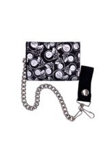 Girls and 8 Ball Leather Tri-Fold Chain Wallet Black