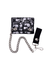 Girls and 8 Ball Leather Tri-Fold Chain Wallet Black